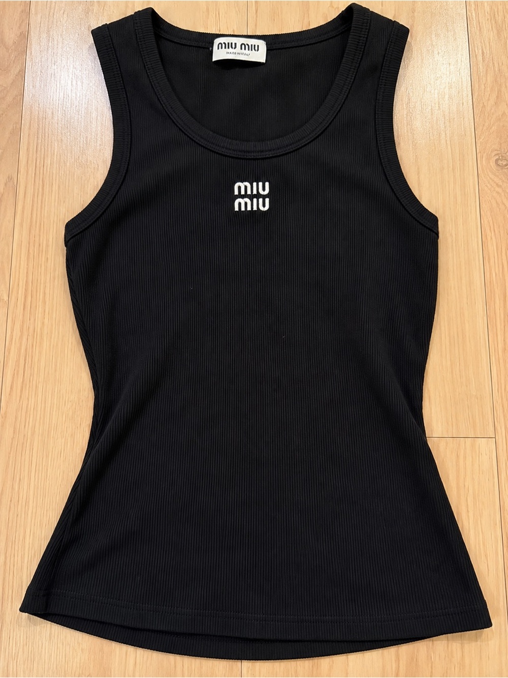 Miu Miu Black Ribbed Logo Tank